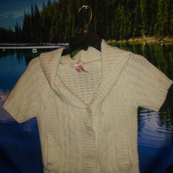 🌹Womens cropped Open front Crochet short Sleeve Sweater Button Up - Picture 1 of 15